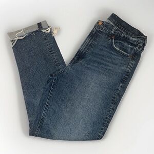 Gap Cheeky Straight Sky High Jeans Blue Denim, Frayed Hem, Size 12 Tall